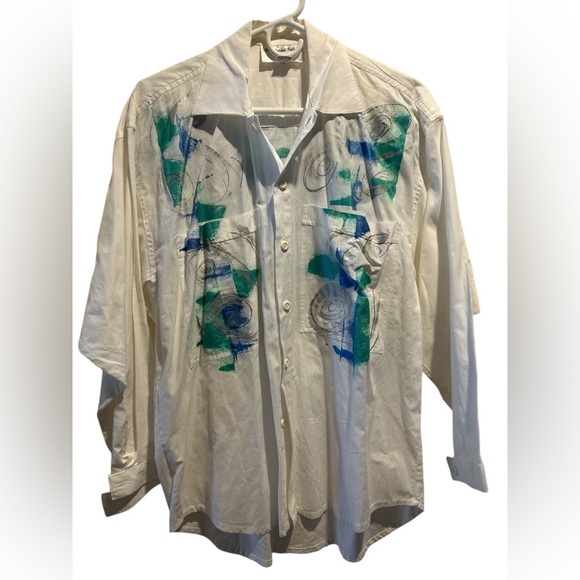 Christopher Anthony white button down hand painted shirt - Picture 1 of 6